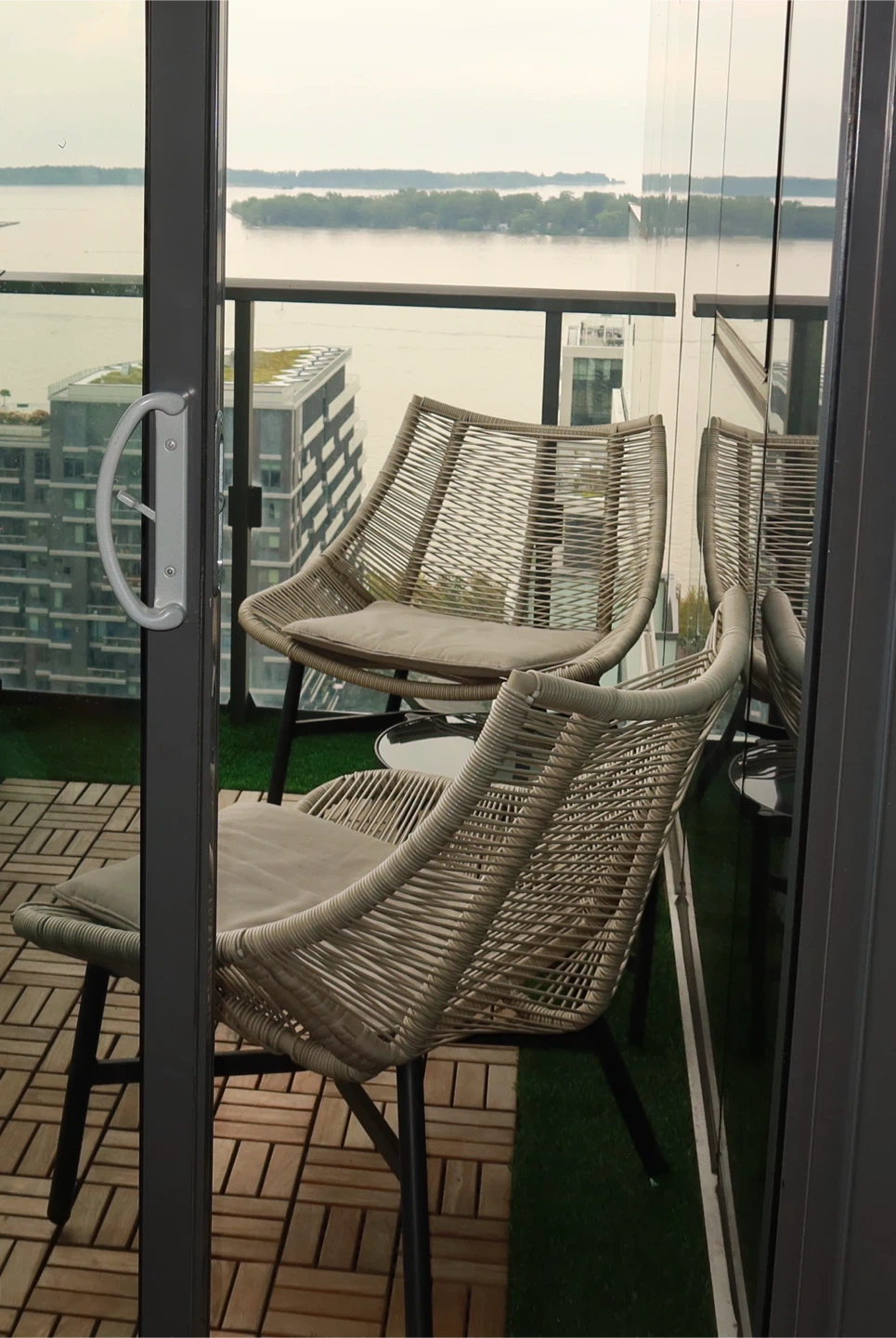 Two Woven Patio Chairs with table