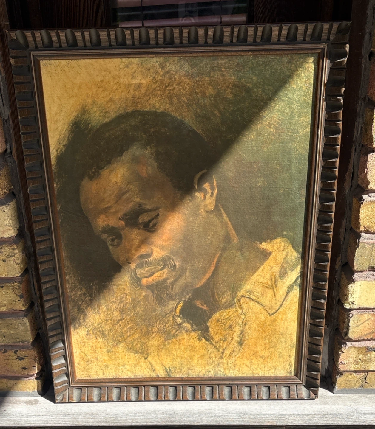 Vintage Riopelle Portrait Oil Painting in Wood Frame