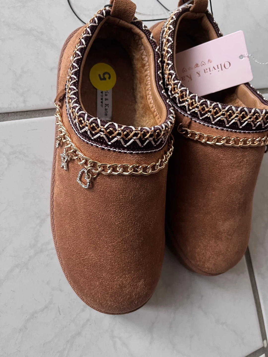 Olivia & Kate Brown Suede Chain Slippers - photo 2