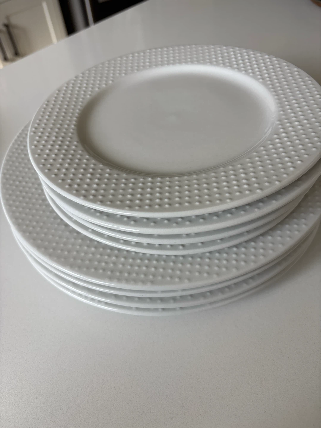 Set of 6 White Dotted Dinner Plates