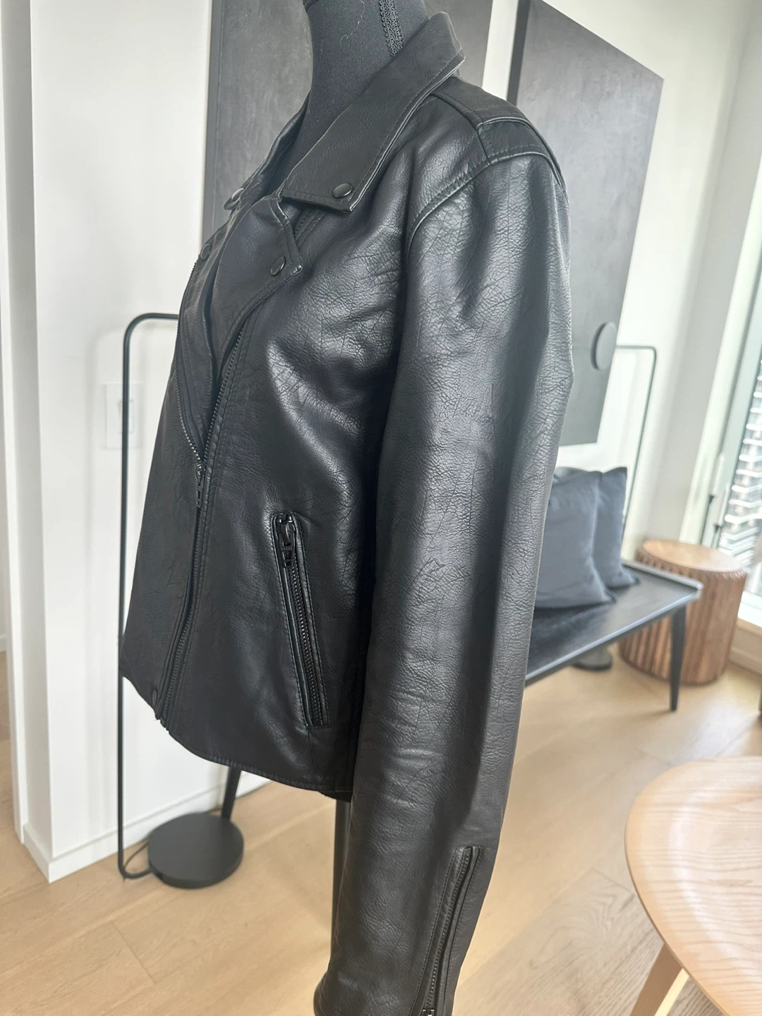 Black Faux Leather Biker Jacket - photo 2