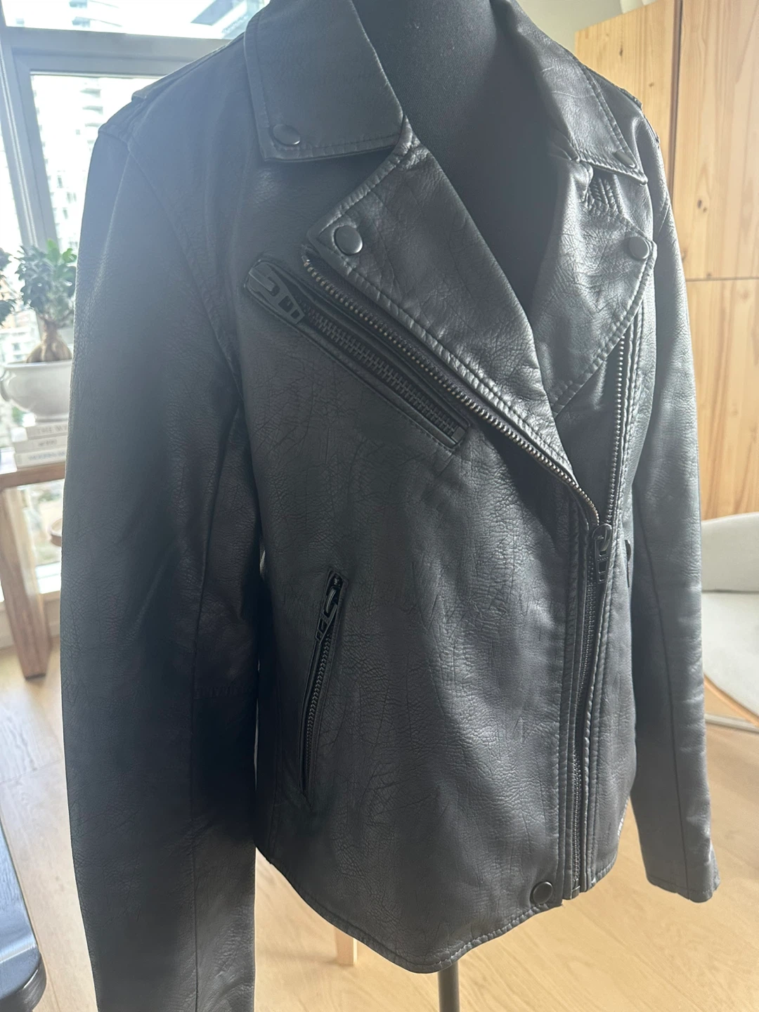 Black Faux Leather Biker Jacket - photo 3