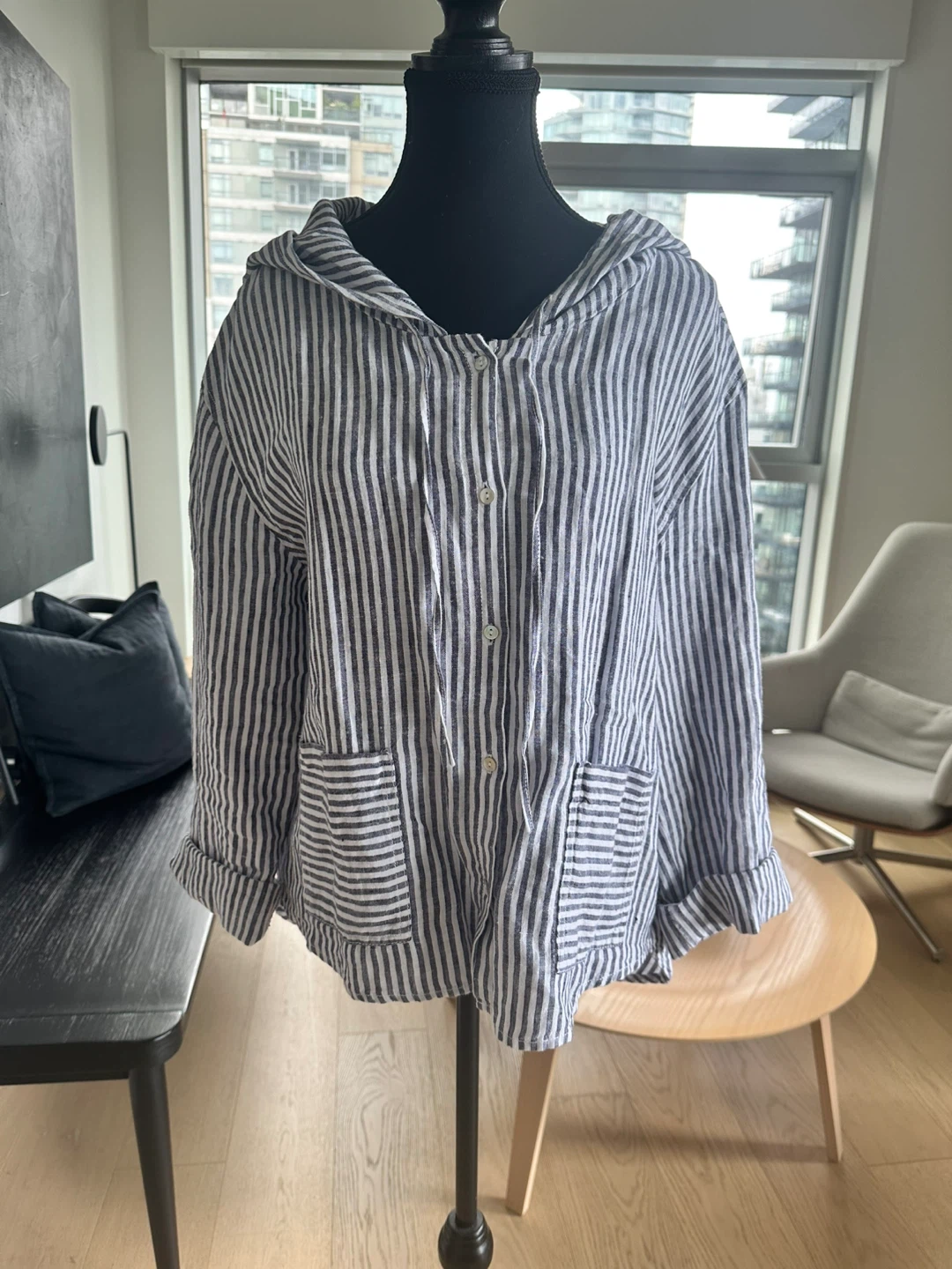 Tahari Striped Linen Hoodie