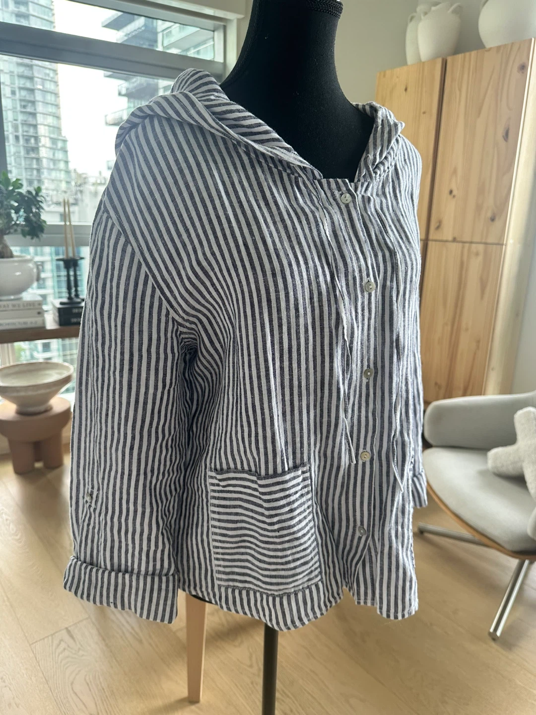 Tahari Striped Linen Hoodie - photo 3