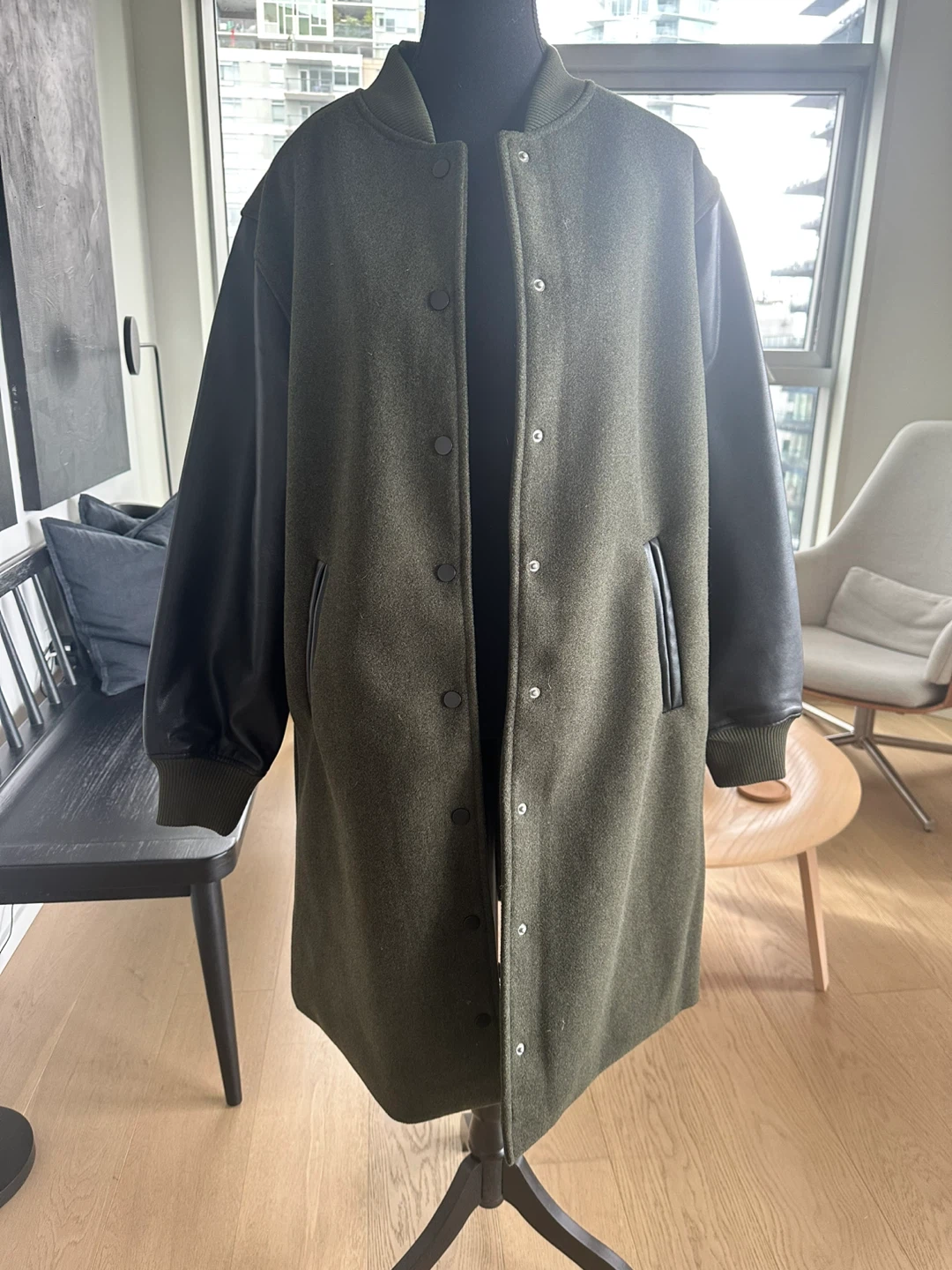 BlankNYC Olive Wool Varsity Coat