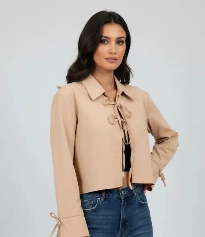 Glechez Tan Tie-Front Crop Shirt size L (completely new for $10)