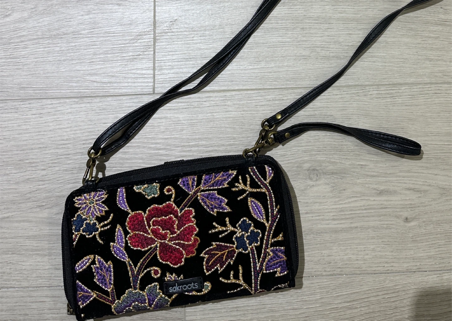 Sakroots Floral Embroidered Crossbody Wallet