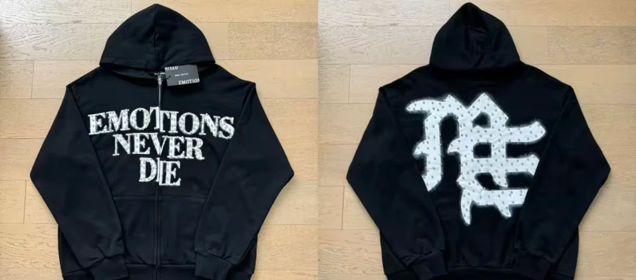Emotions Never Die Rhinestone Zip-Up Hoodie