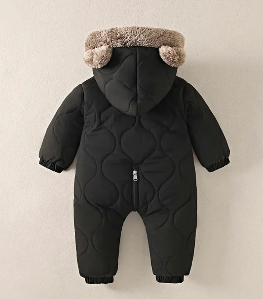 Black Quilted Baby Jumpsuit with Bear Ears Hood - photo 2