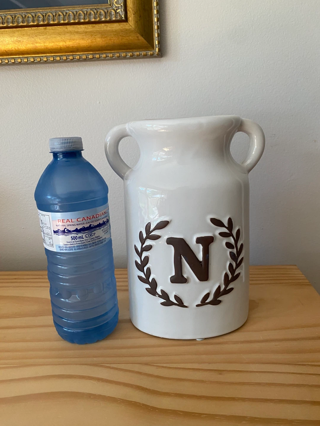 White ceramic decorative vase with N initial - photo 3