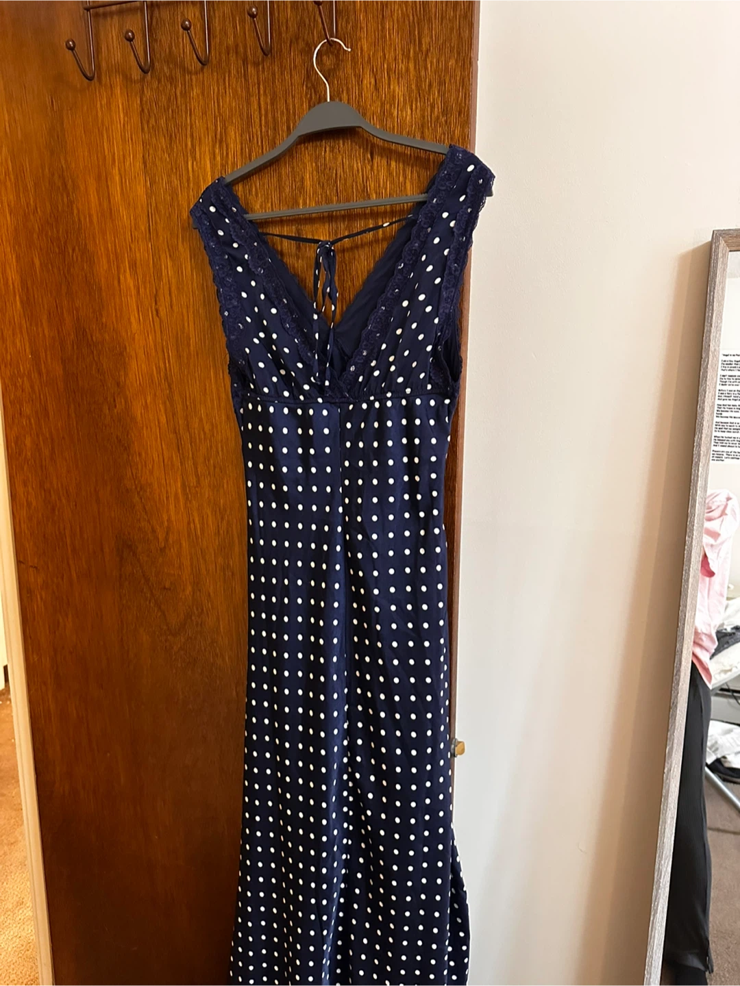 Navy Polka Dot Lace Detail Maxi Dress - photo 2