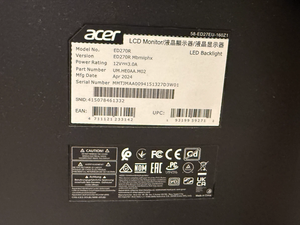 Acer 27” 165Hz Curved Gaming Monitor – $135 OBO - photo 4