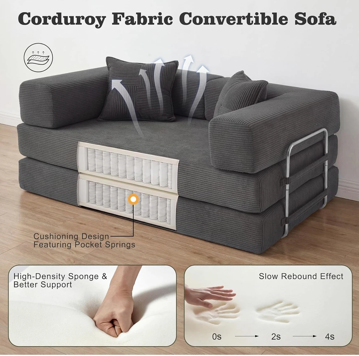 5-in-1 Convertible Corduroy Sofa Bed - photo 4