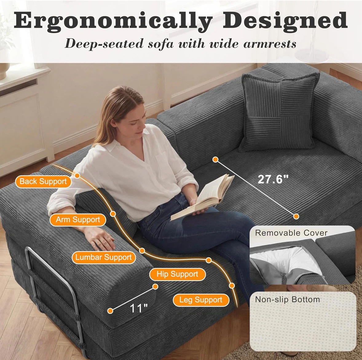 5-in-1 Convertible Corduroy Sofa Bed - photo 5