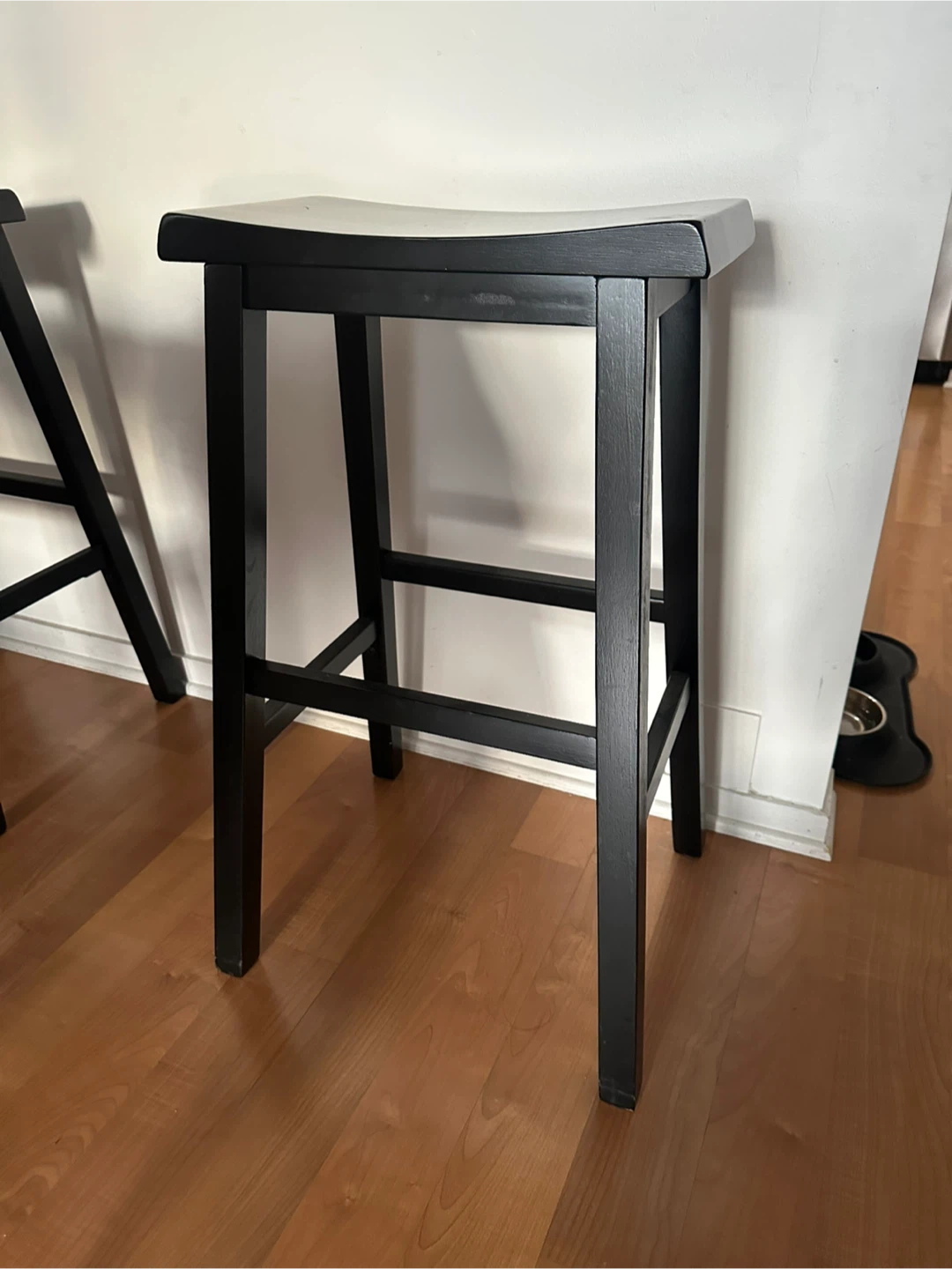 2 Black Wooden Bar Stools