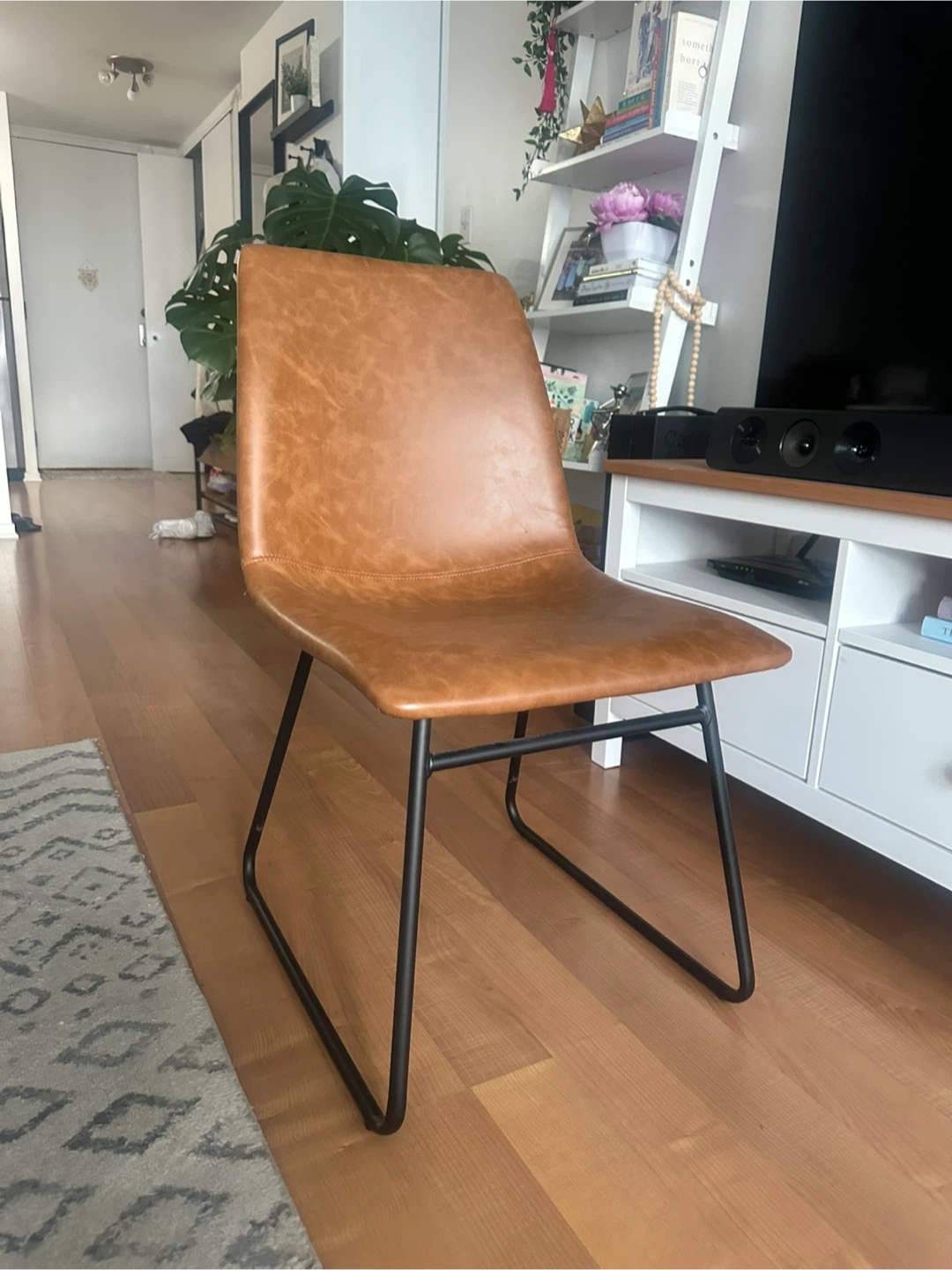4 Tan Faux Leather Dining Chairs