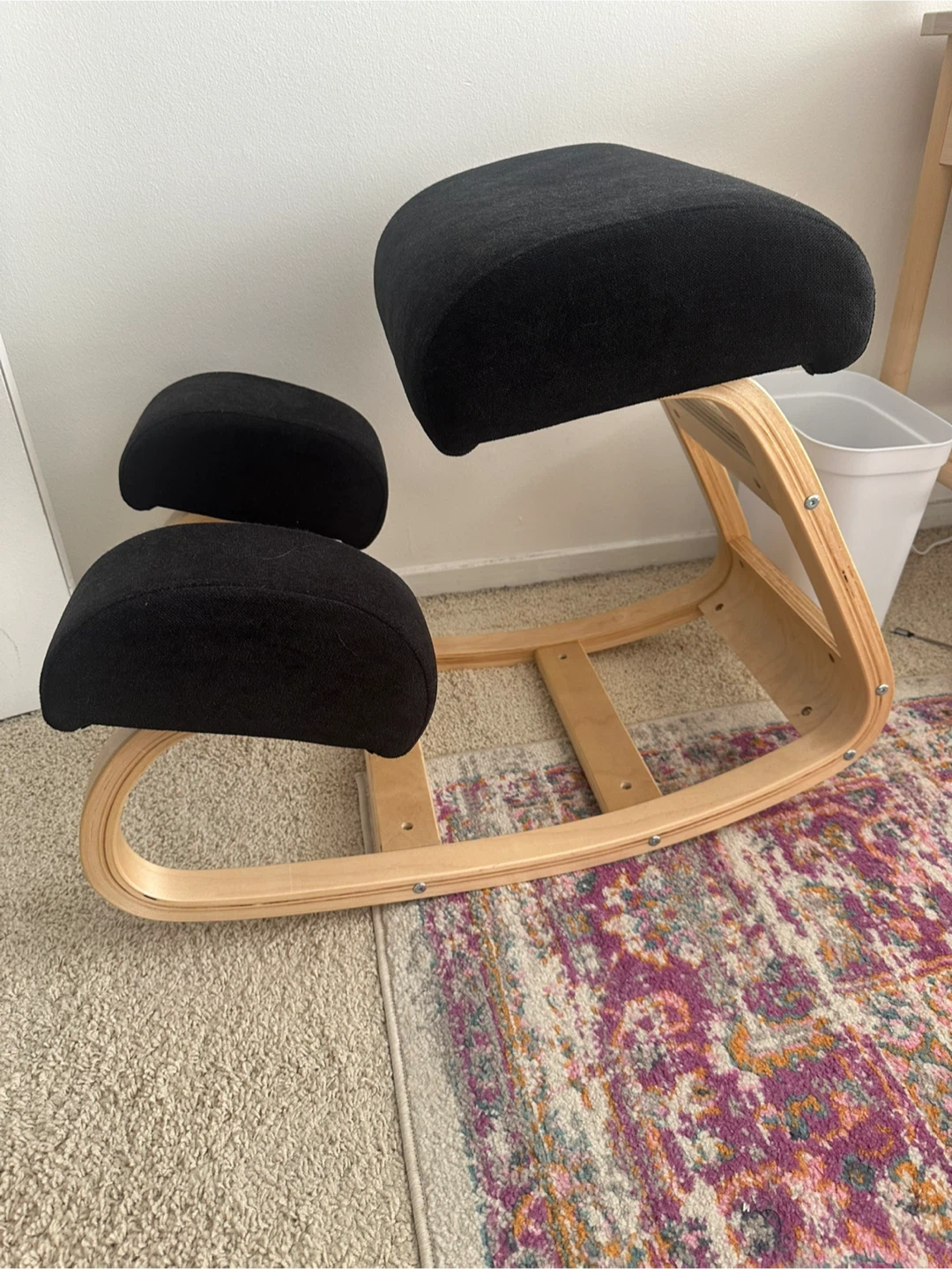 Ergonomic Kneeling Chair - Black and Light Wood