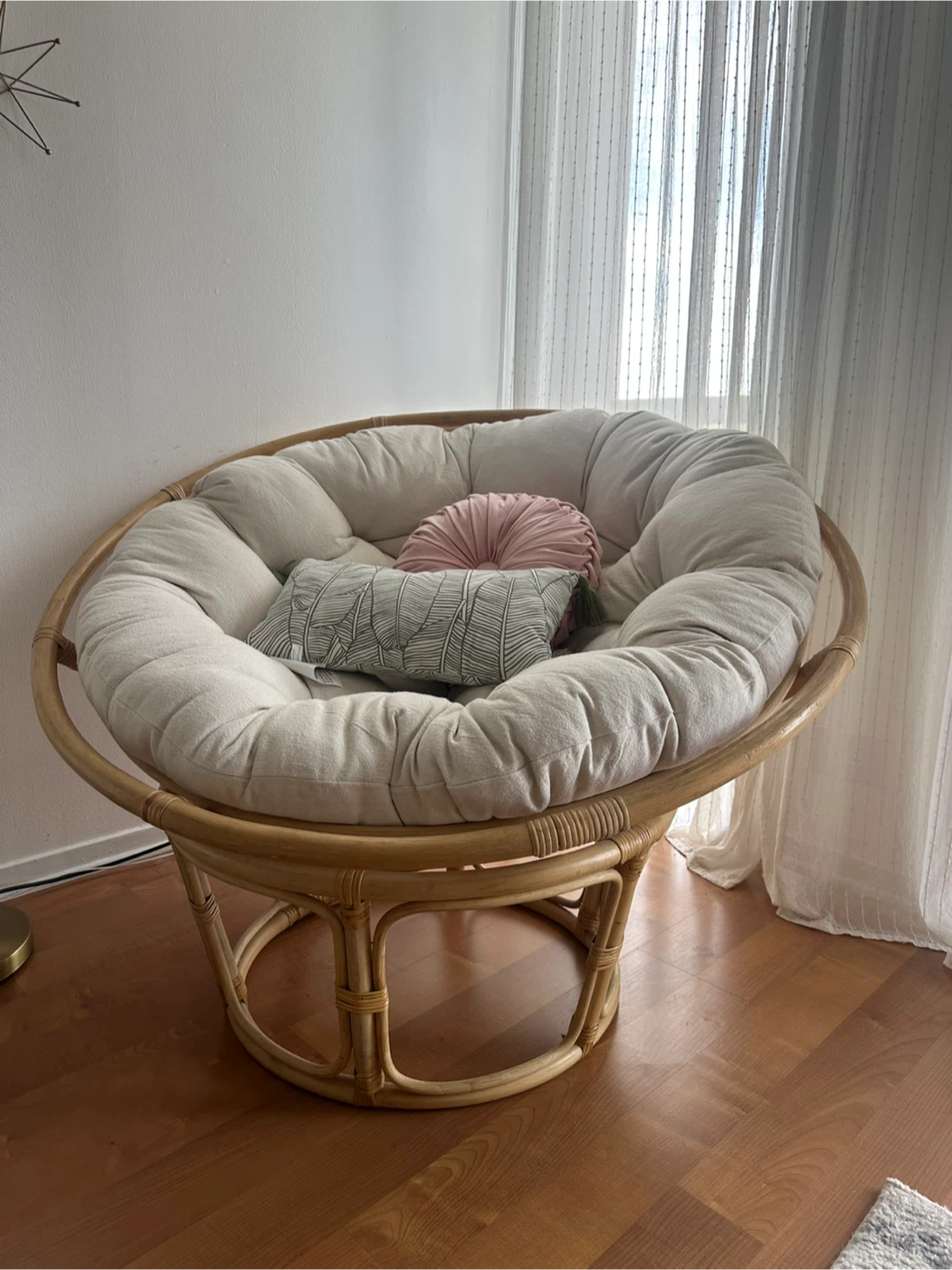 Rattan Papasan Chair with Cream Cushion