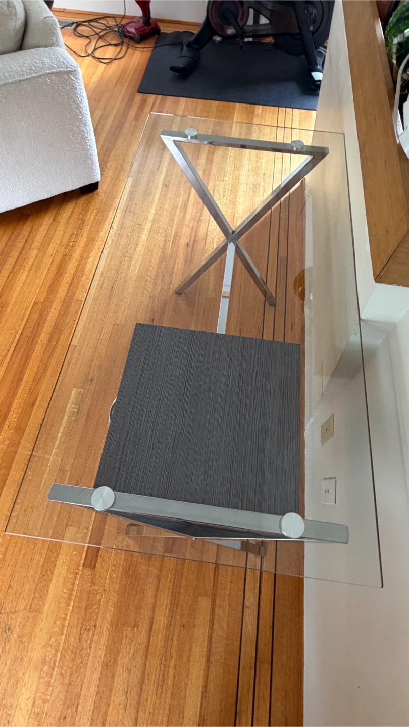 Computer desk with glass surface, and chrome base - photo 4