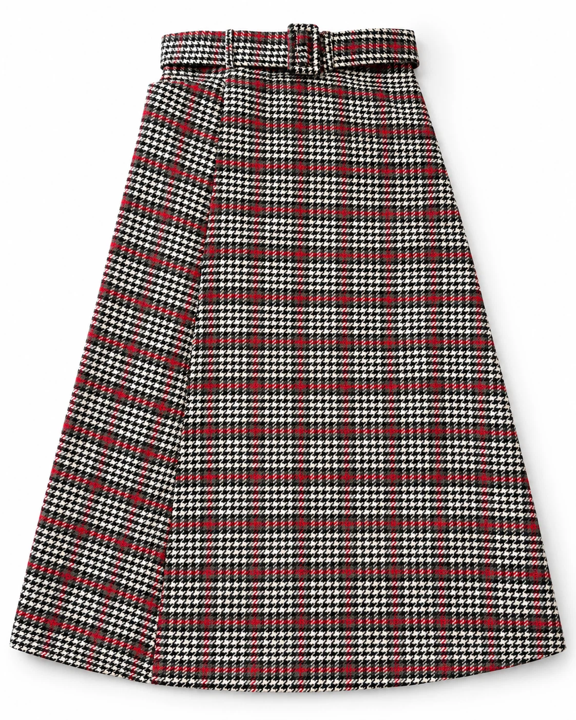 Plaid A-line skirt with belt