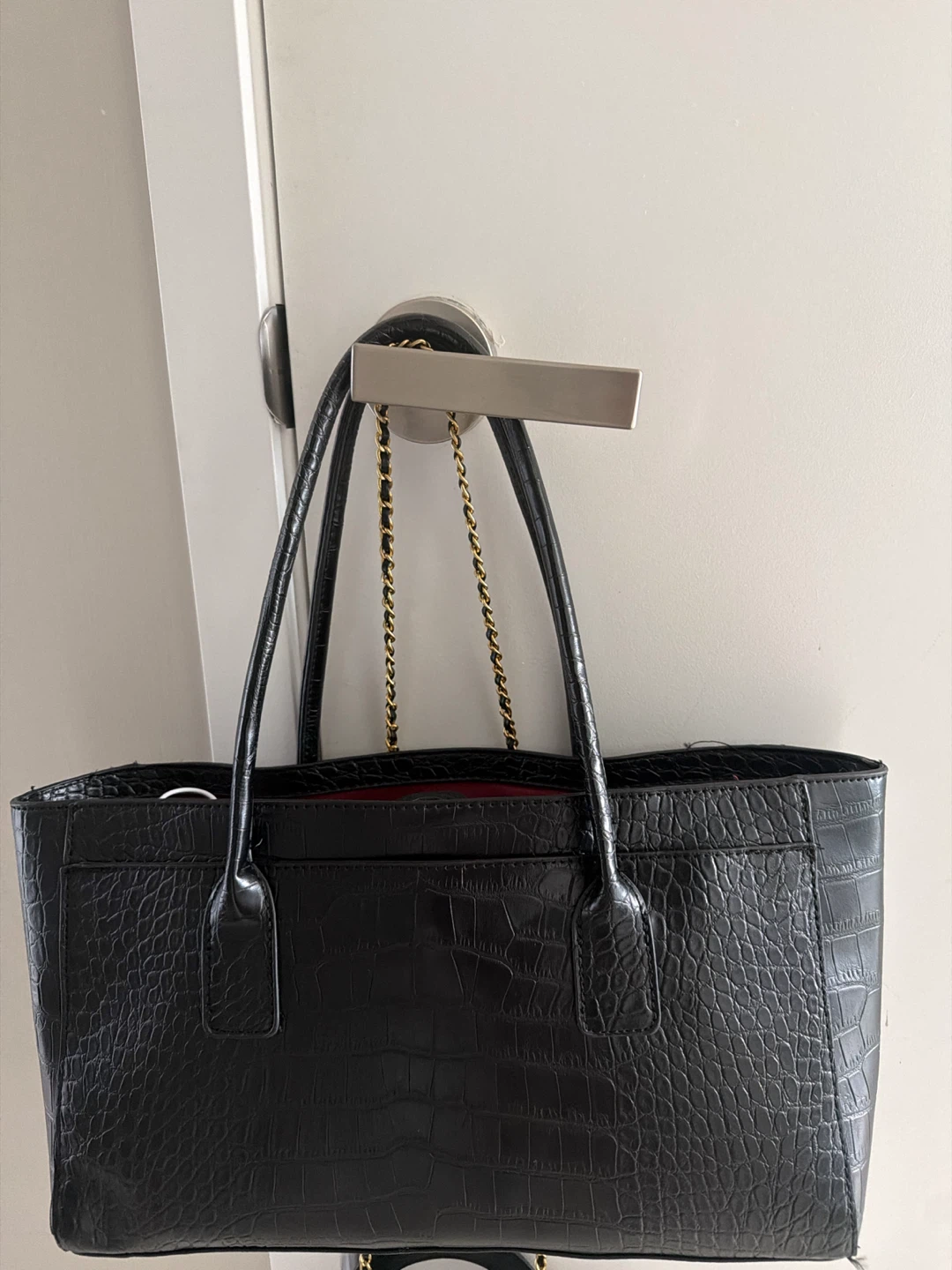 Black Crocodile-Embossed Tote Bag