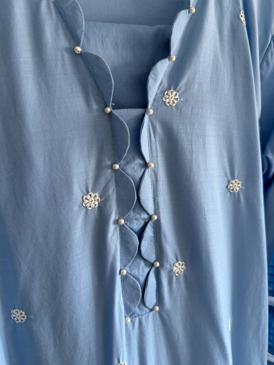 Sky-Blue Embroidered Kurti with Pants (2Pc) Lawn - photo 3