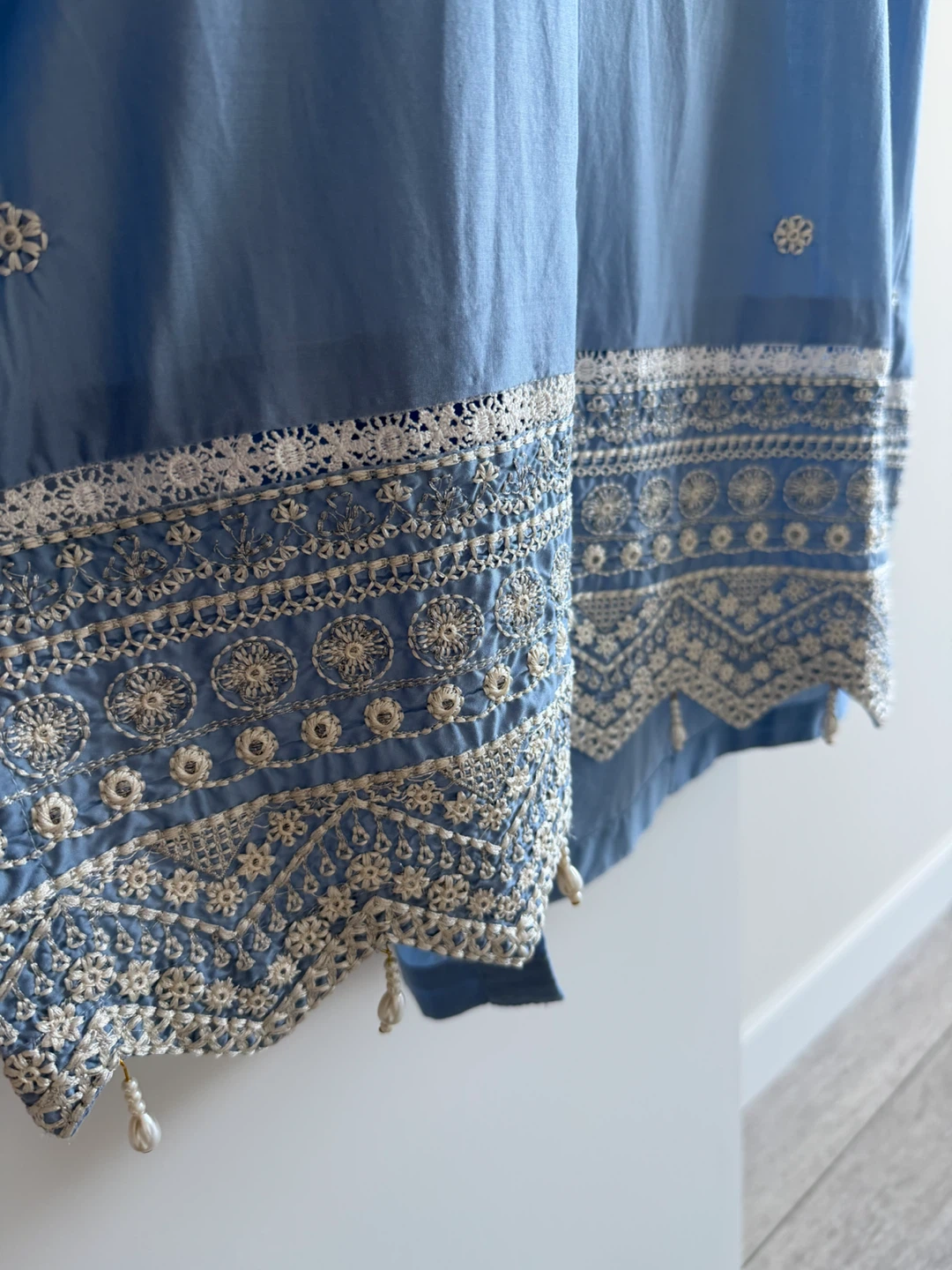 Sky-Blue Embroidered Kurti with Pants (2Pc) Lawn - photo 5
