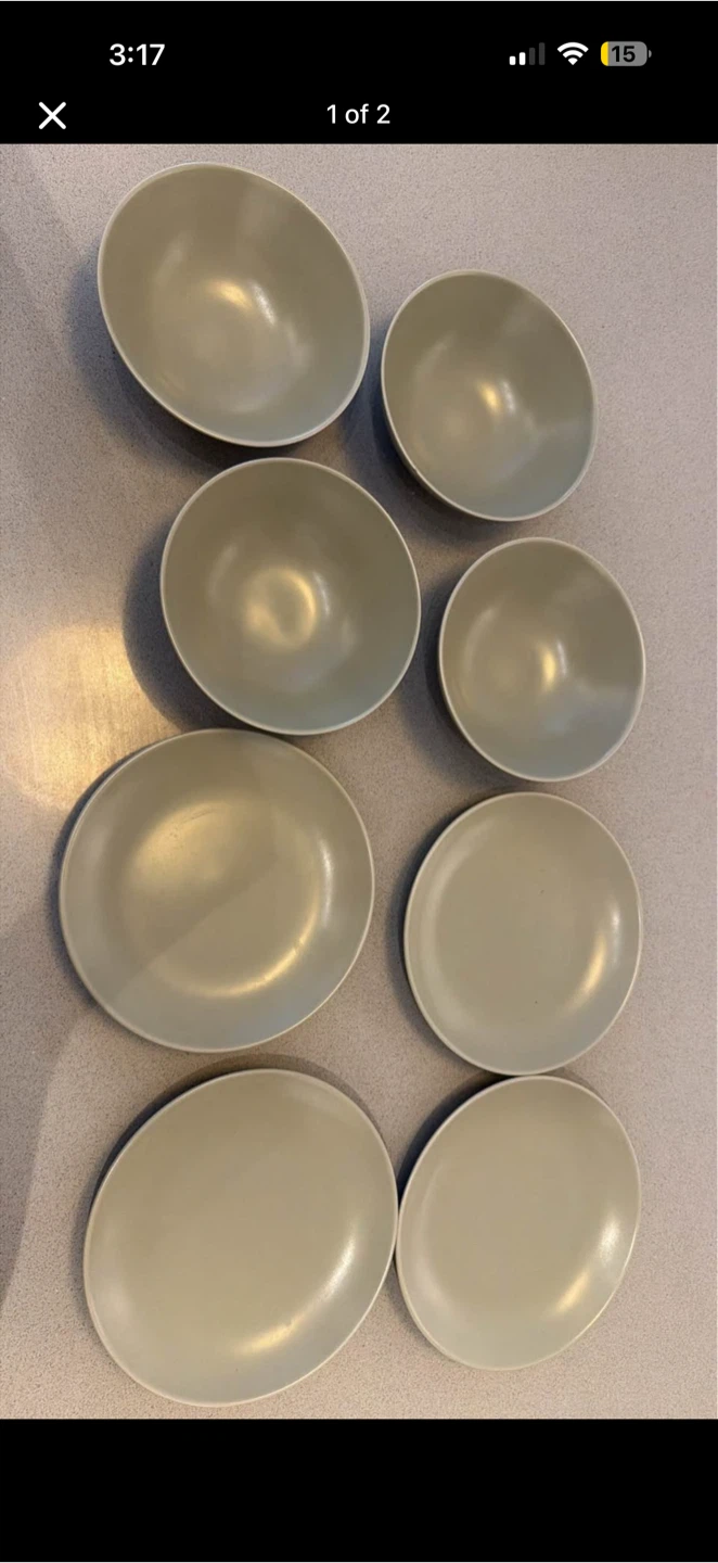 Set of 8 Matte Grey Dishes/ Kitchen Cutlery
