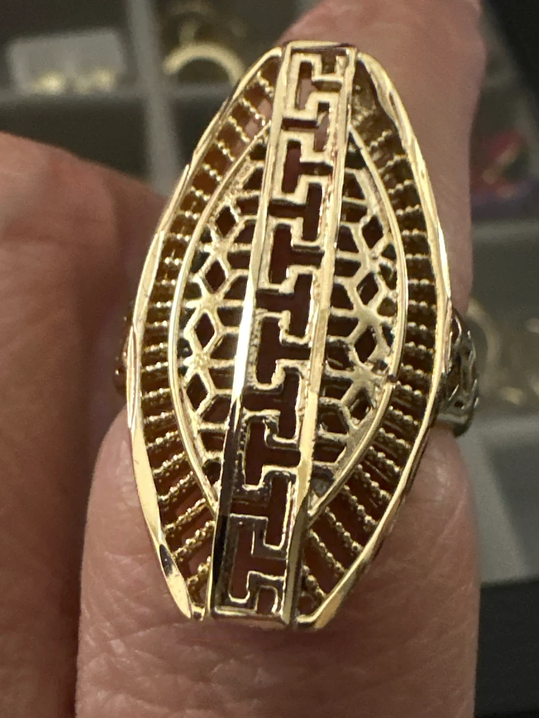 14kGold-Tone laminated Filigree Greek Key Design Ring