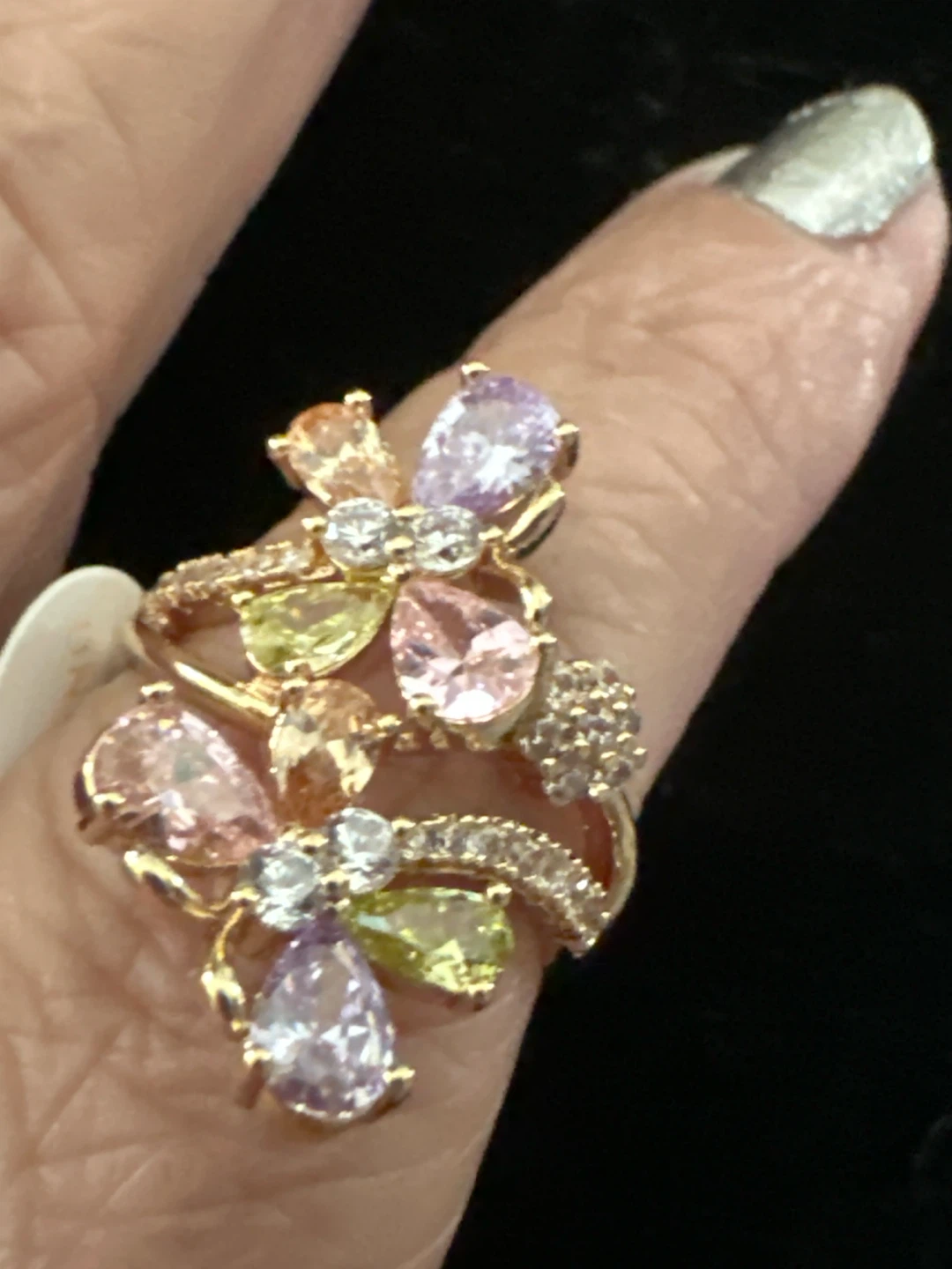 Multi-Colored Gemstone Flower Ring Size 6