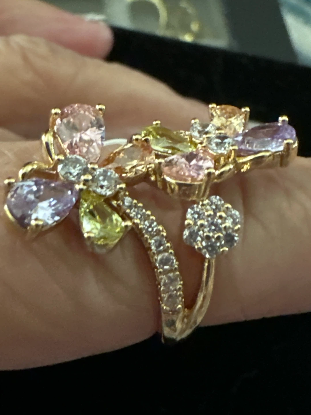 Multi-Colored Gemstone Flower Ring Size 6 - photo 2