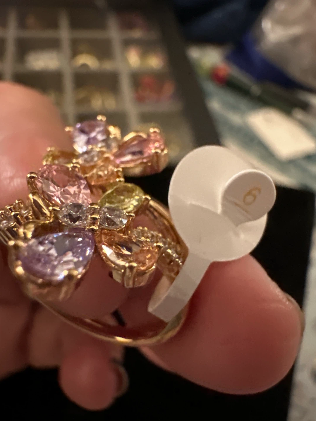 Multi-Colored Gemstone Flower Ring Size 6 - photo 3