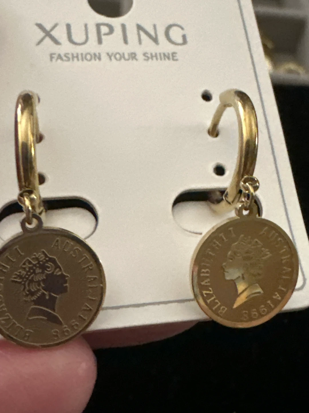 Xuping Gold Tone Coin Hoop Earrings