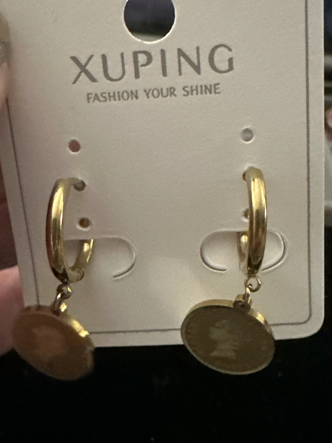 Xuping Gold Tone Coin Hoop Earrings - photo 3