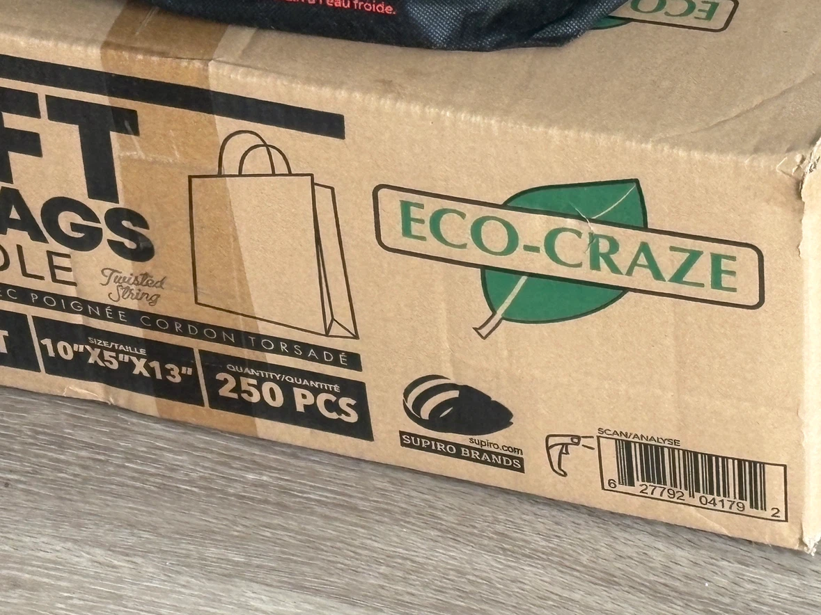 Eco-Craze Kraft Paper Bags with Handles (250 count)