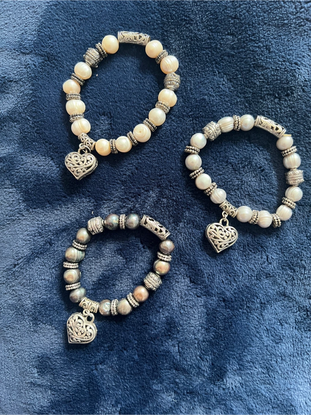 Three Beaded Heart Charm Bracelets