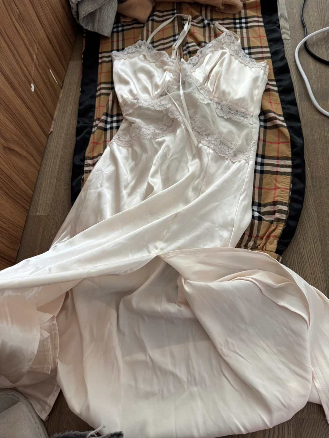 Cream Satin Lace Slip Dress