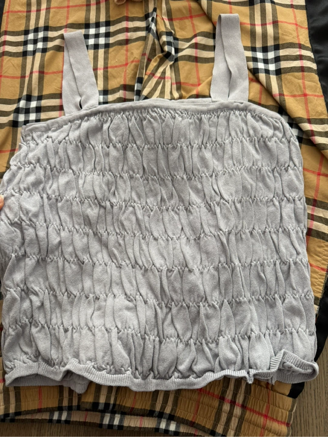 Grey Shirred Knit Tank Top