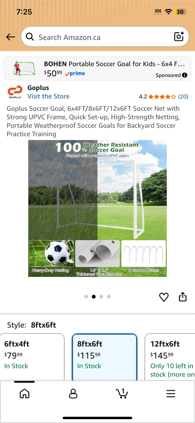 Goplus Portable Soccer Goal 8ft x 6ft - photo 3