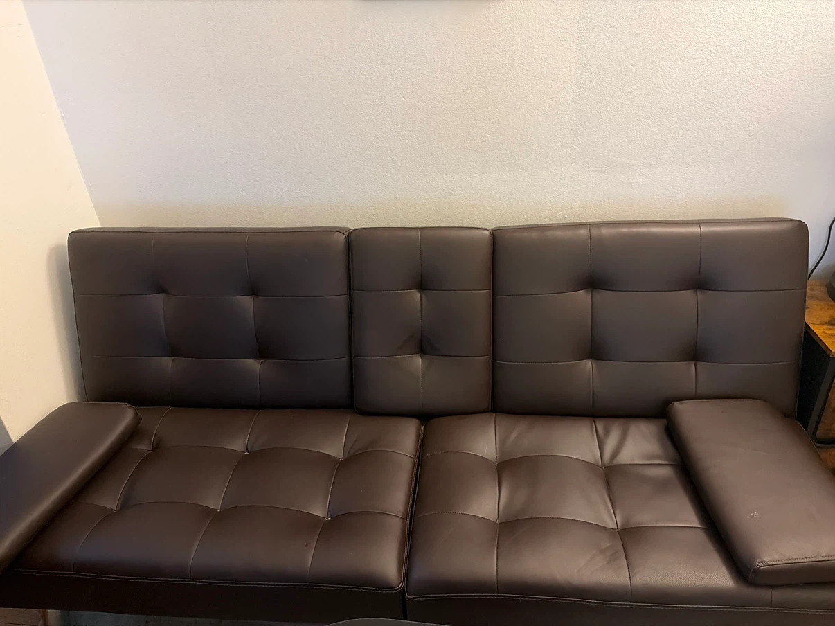 Dark Brown Faux Leather Futon Sofa