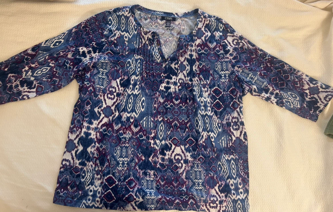 Chaps Women's 3/4 Sleeve Ikat Geometric Popover Blouse-size 3X