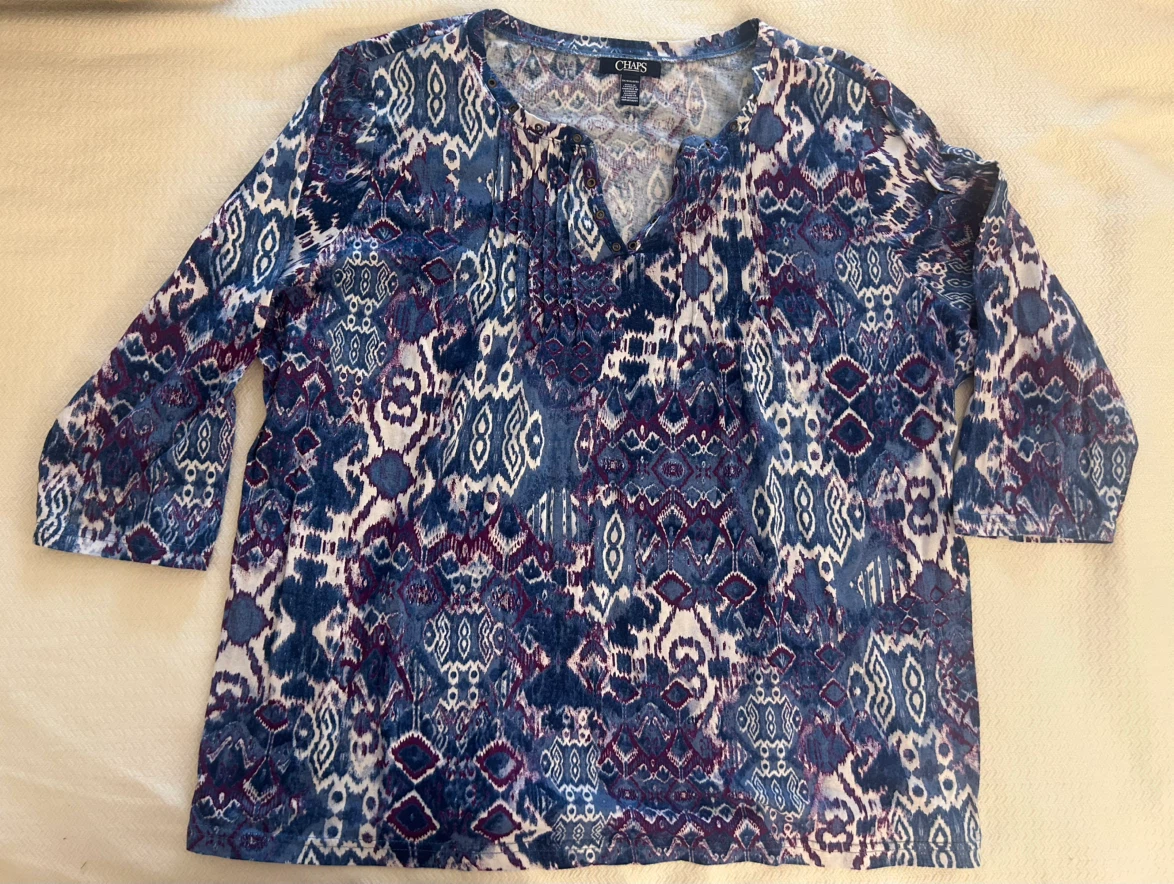 Chaps Women's 3/4 Sleeve Ikat Geometric Popover Blouse-size 3X - photo 2