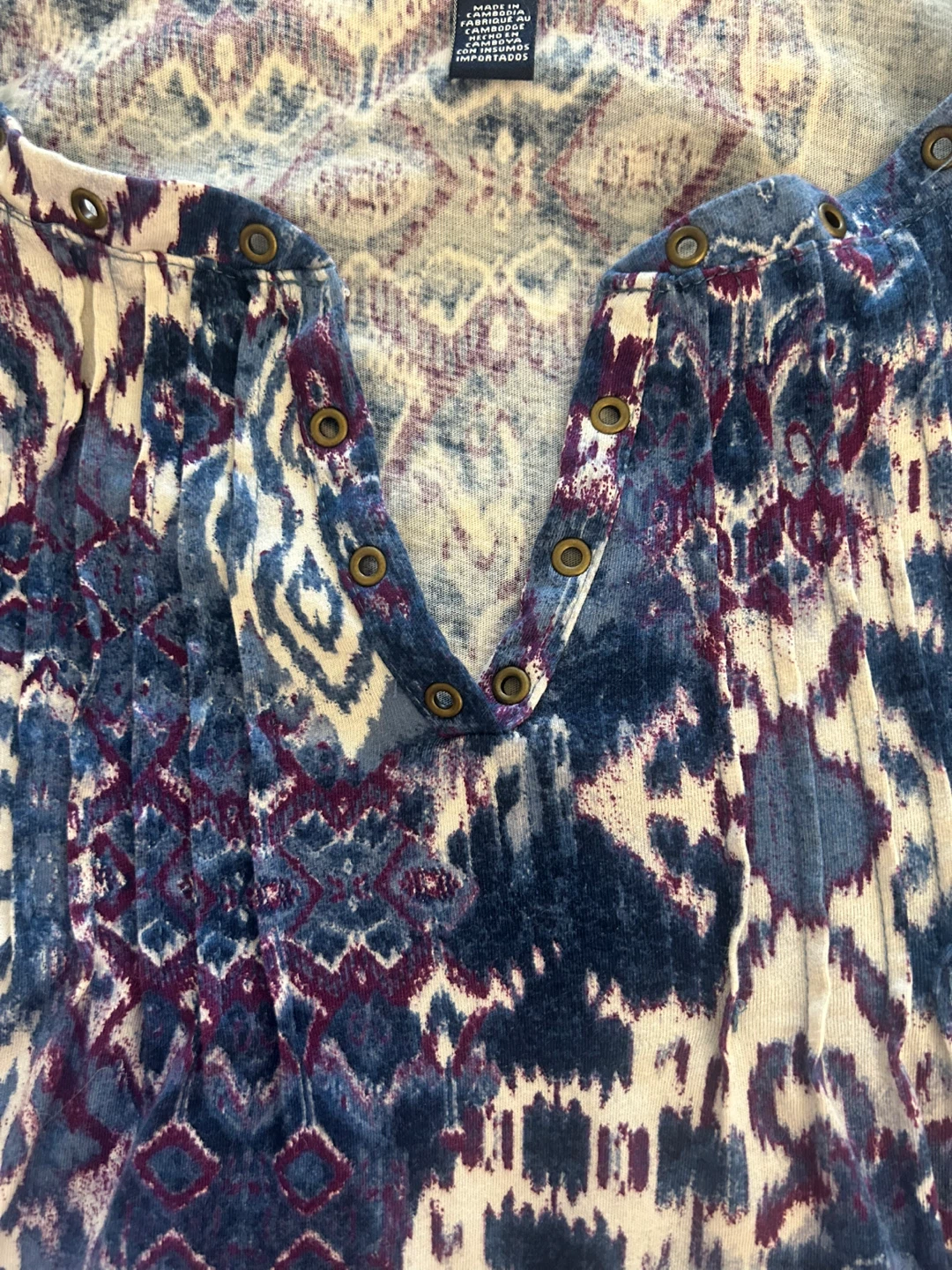 Chaps Women's 3/4 Sleeve Ikat Geometric Popover Blouse-size 3X - photo 4