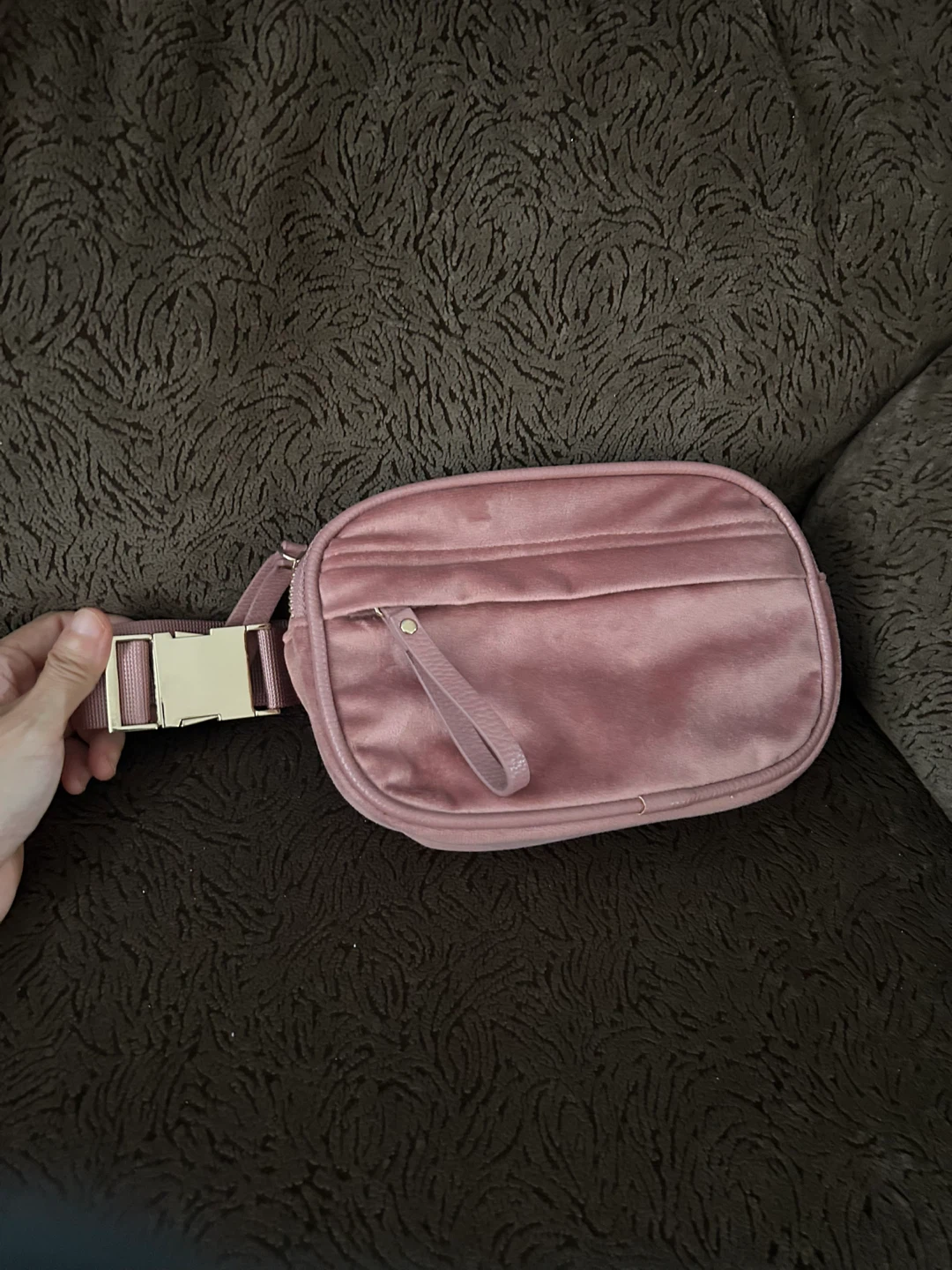 Brand New Indigo Velvet belt bag in dusty pink