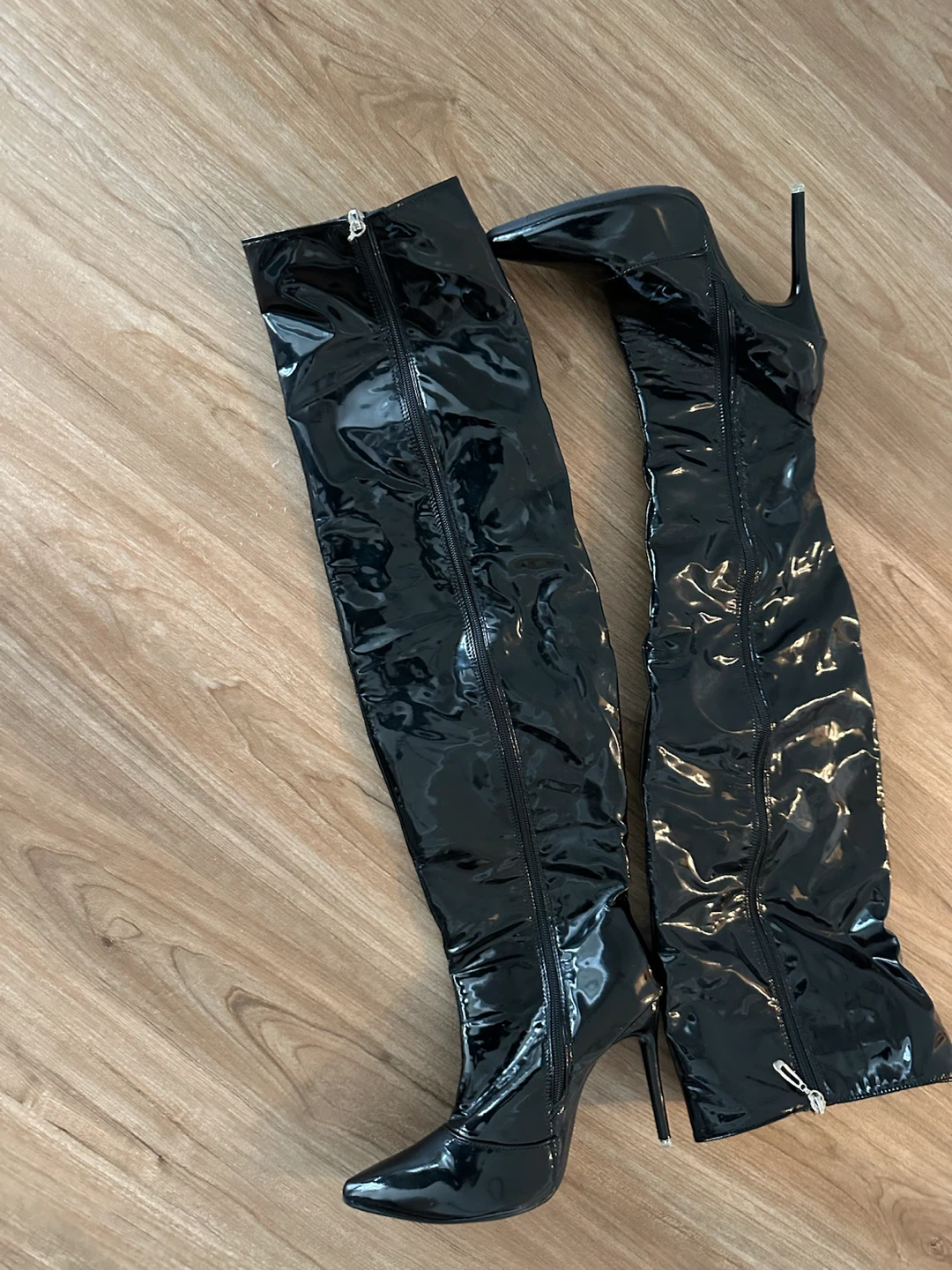 Black Patent Thigh-High Stiletto Boots