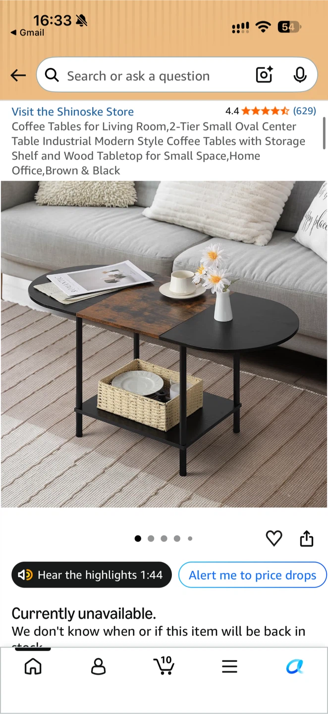 Shinoske 2-Tier Small Oval Coffee Table