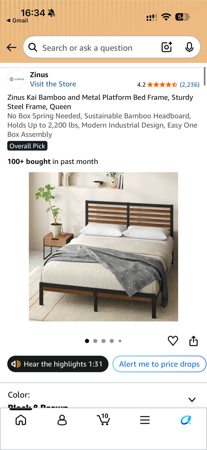 Zinus Kai Queen Bamboo and Metal Platform Bed Frame