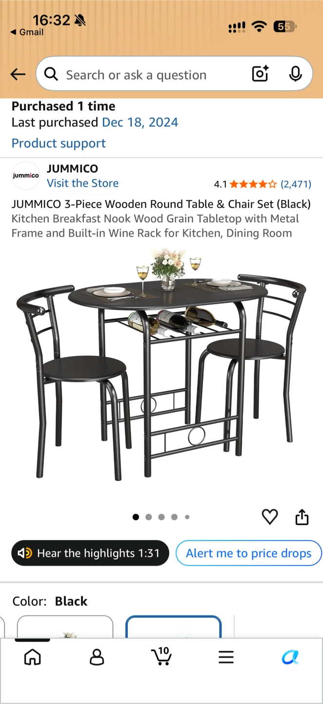 JUMMICO 3-Piece Wooden Round Table & Chair Set