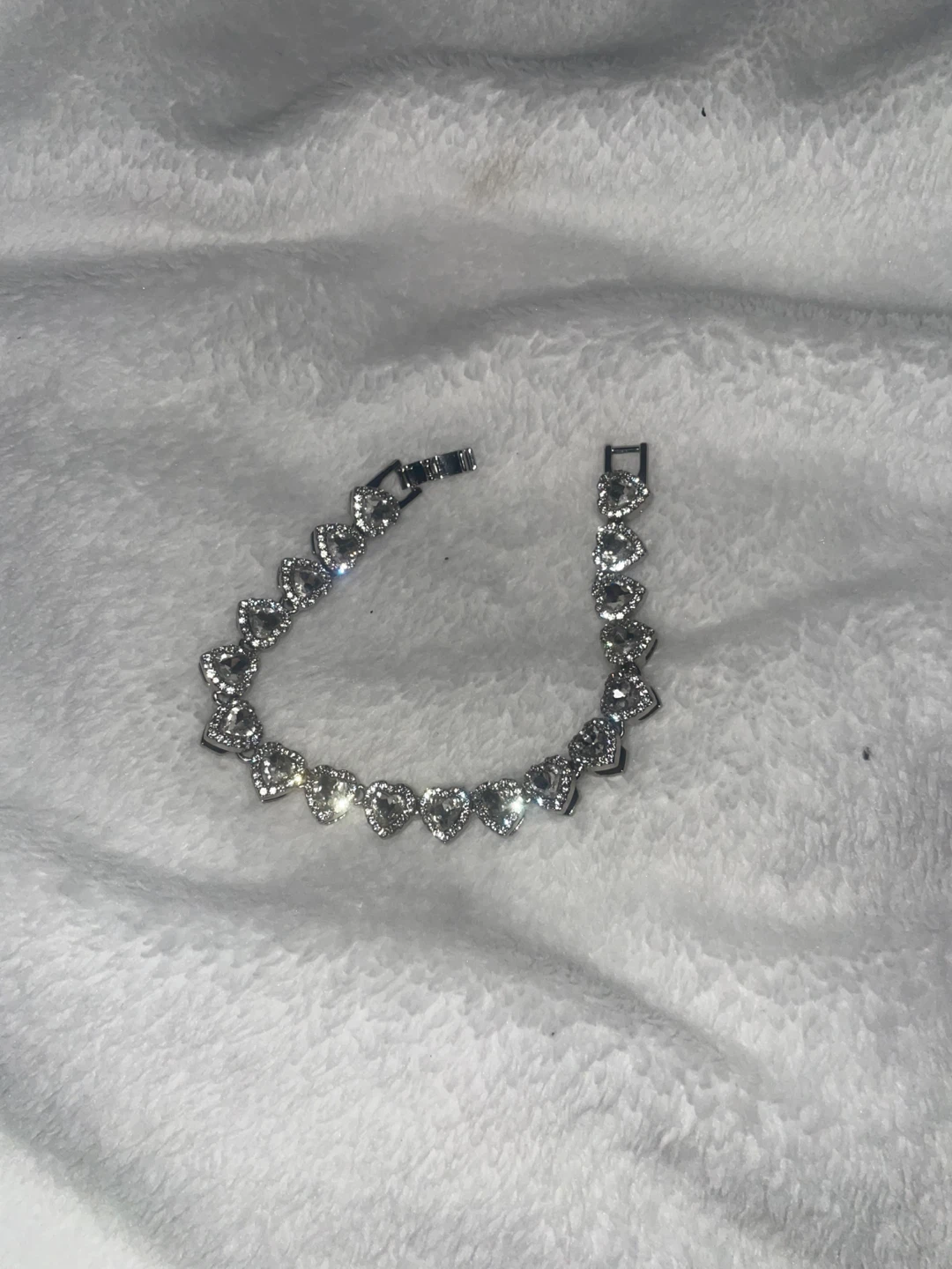 Silver-Tone Heart Rhinestone Bracelet
