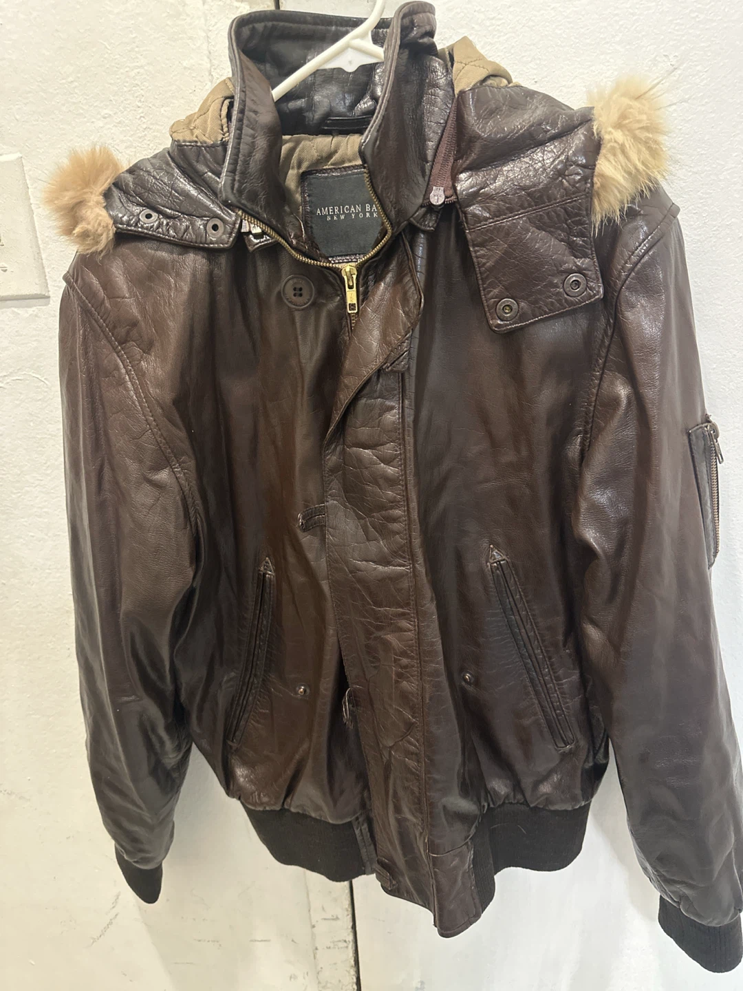 American Base New York Brown Leather Bomber Jacket - photo 2